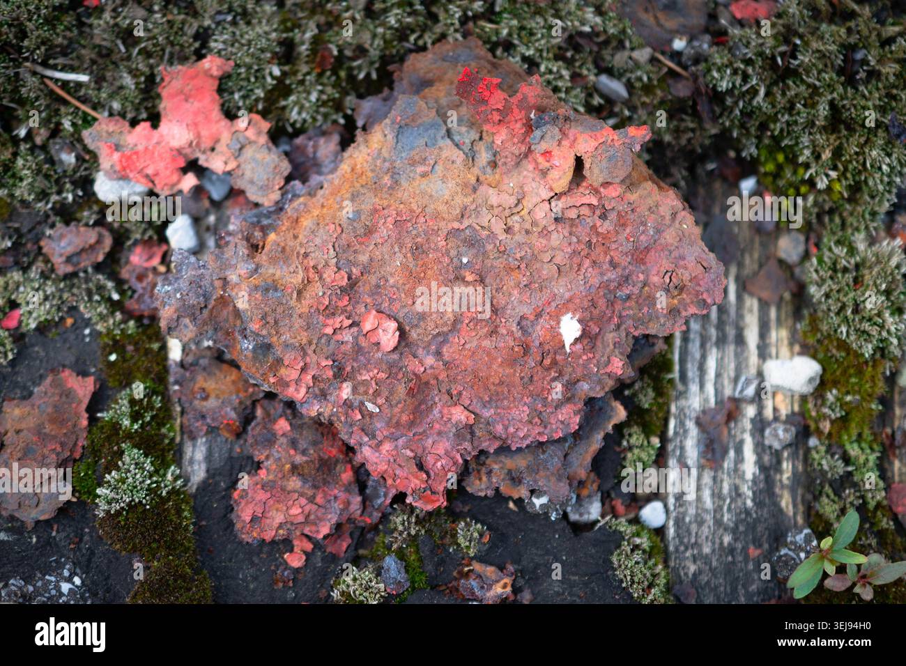 Peeling paint rust macro close up background image, bokeh authentic abstract Stock Photo