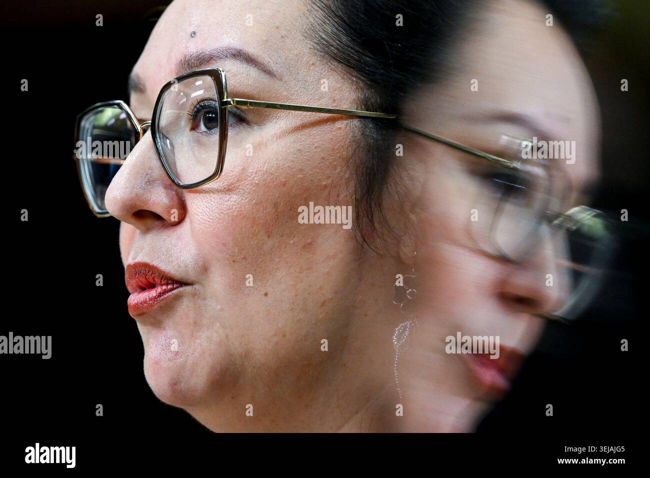 Minister of Indigenous Services Mandy Gull-Masty speaks during a press ...