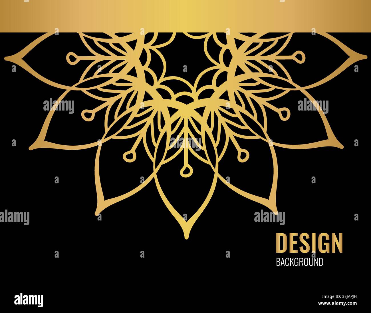 banner with gold beautiful mandala. Golden vector flower on dark background. Decorative ornate round mandala. Invitation, wedding card. luxury Mandala Stock Vector