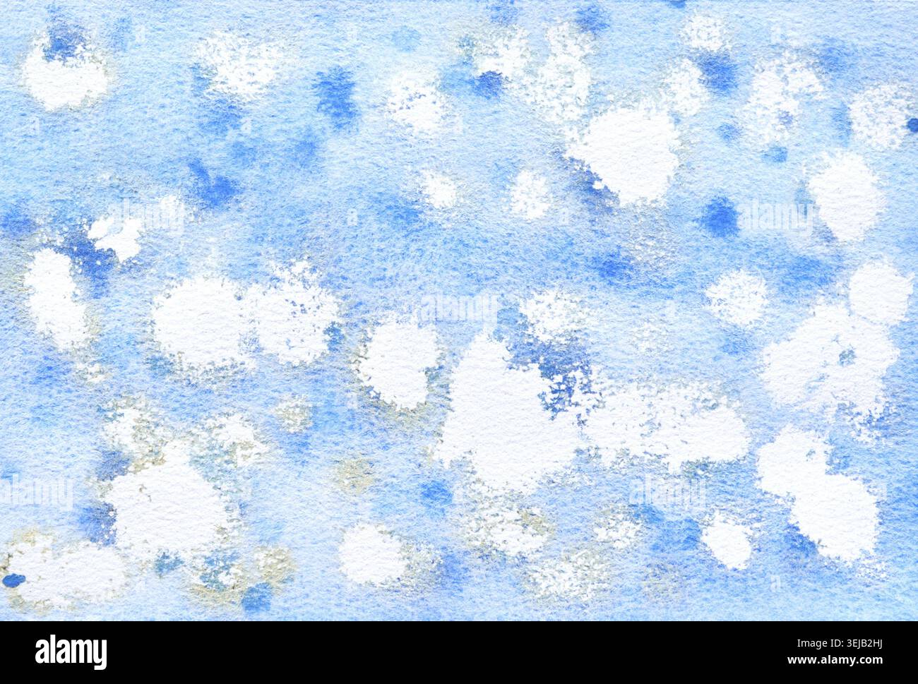 Abstract blue watercolor texture with white splashes and subtle gradient background Stock Photo