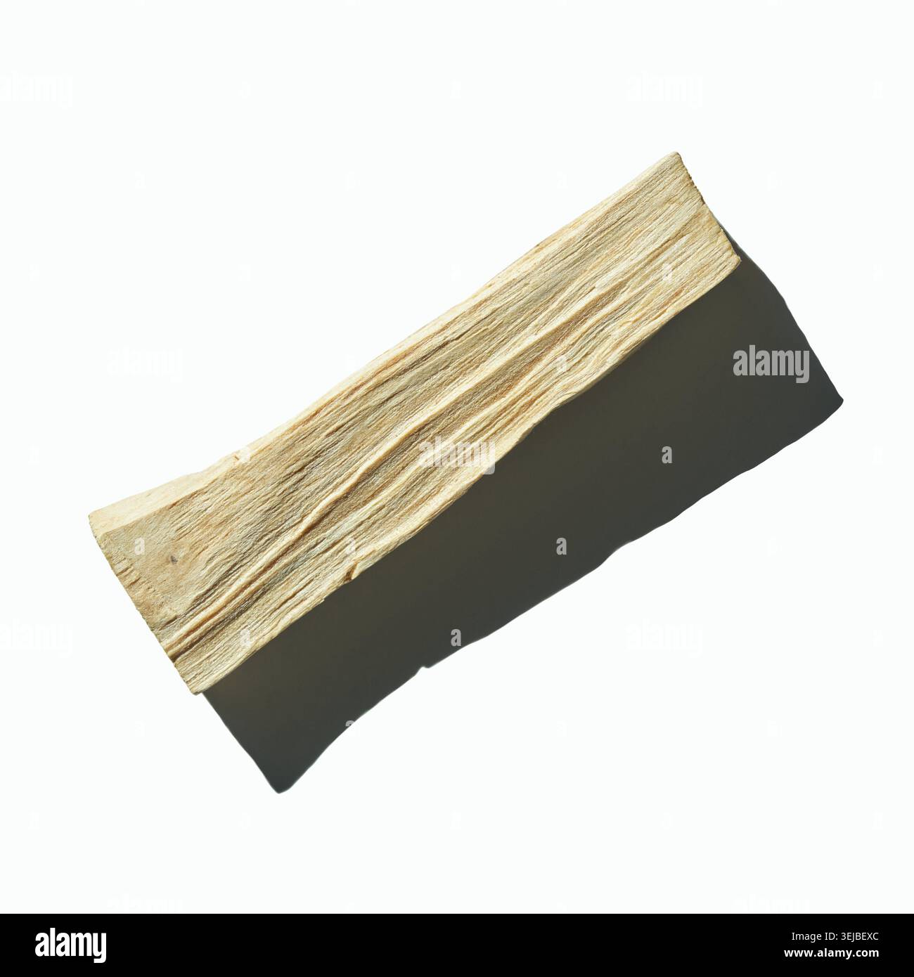 Single long wooden plank casting shadow on white background Stock Photo