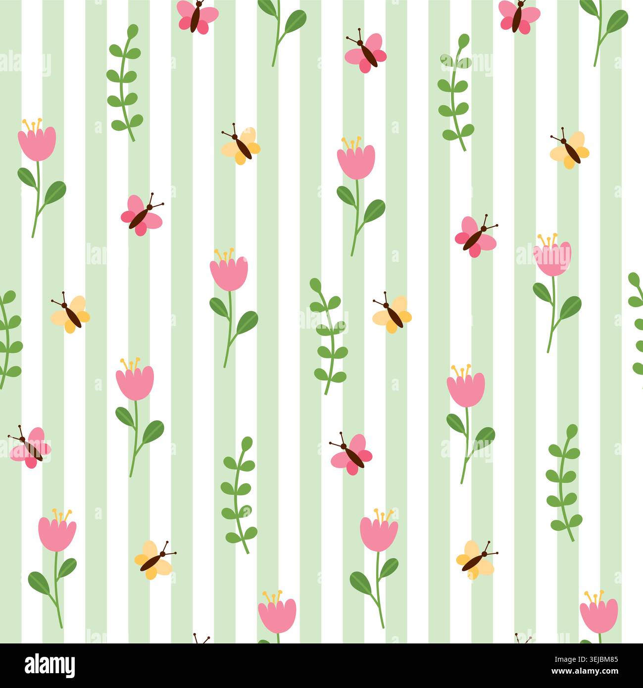 Seamless striped pattern with flowers Stock Vector