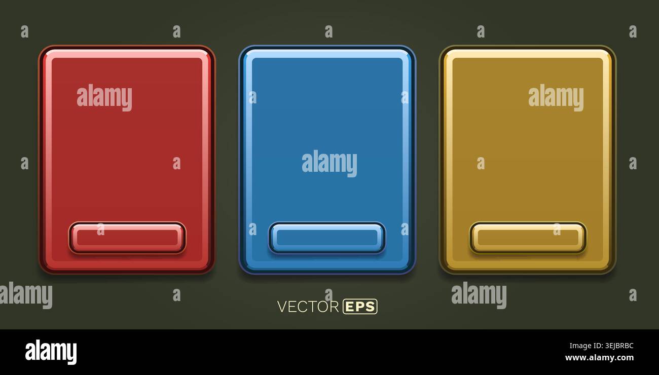 Set of three glossy, rectangular user interface elements with a button, perfect for modern digital designs. Vector illustration Stock Vector