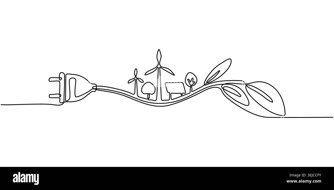 Minimalist Continuous Line Drawing of Renewable Green Energy Stock ...