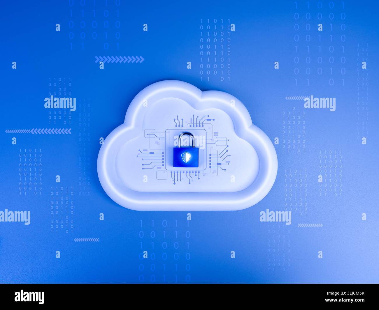 Cloud security concept with encrypted cloud storage and digital data protection system. Secure cloud computing, cybersecurity, online privacy, network Stock Photo