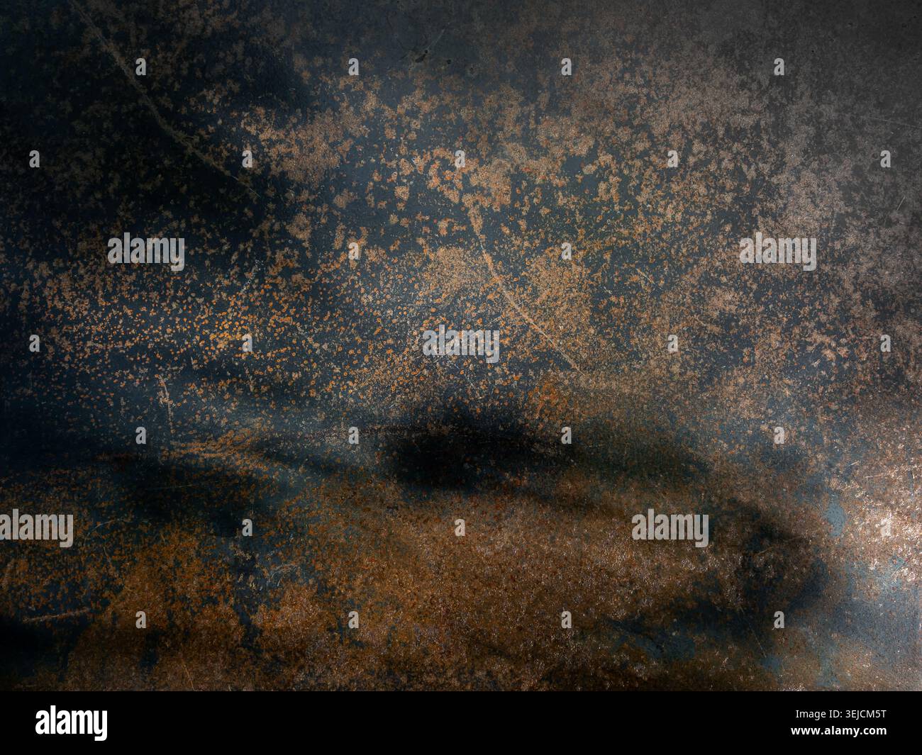 Dark grunge metal texture background with rust stains, scratches and distressed industrial surface. Abstract vintage backdrop featuring weathered stee Stock Photo
