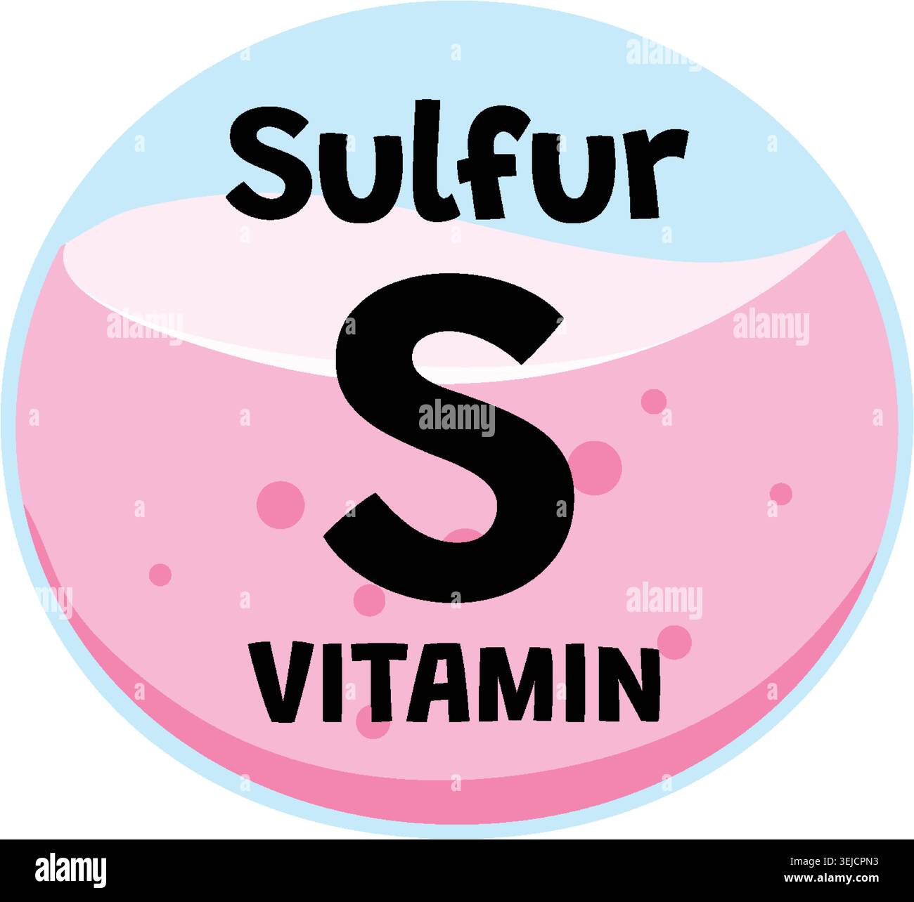 Bold sulfur vitamin symbol with playful typography, flat vector style, soft pastel color palette Stock Vector