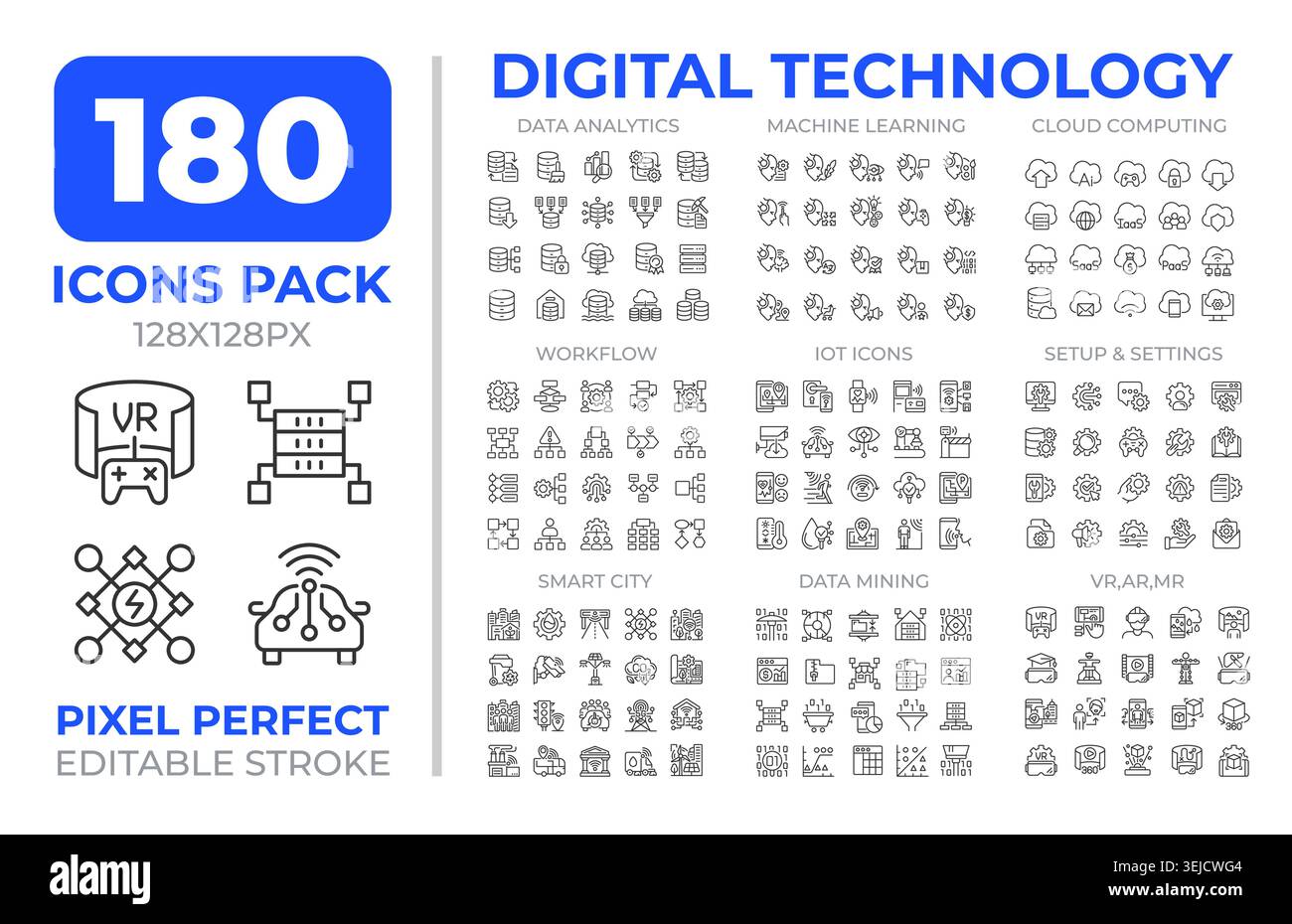 Digital technology line icons set collection Stock Vector