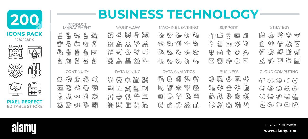 Business technology line icons set collection Stock Vector