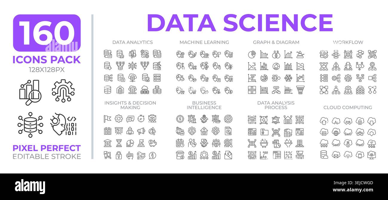 Data science line icons set collection Stock Vector