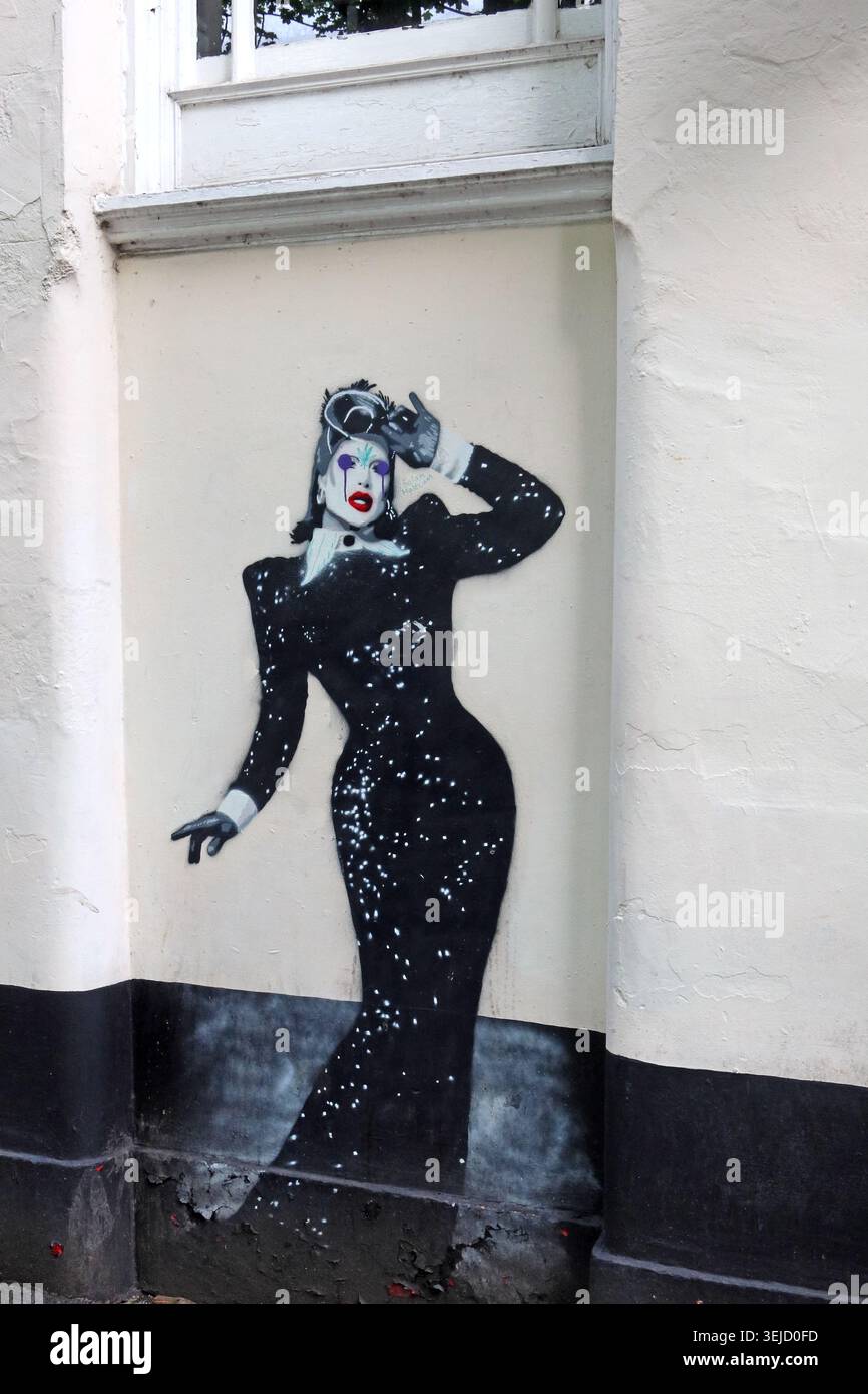 Drag queen artwork on The Church pub in Manchester Gay Village, Manchester, England, UK. Stock Photo
