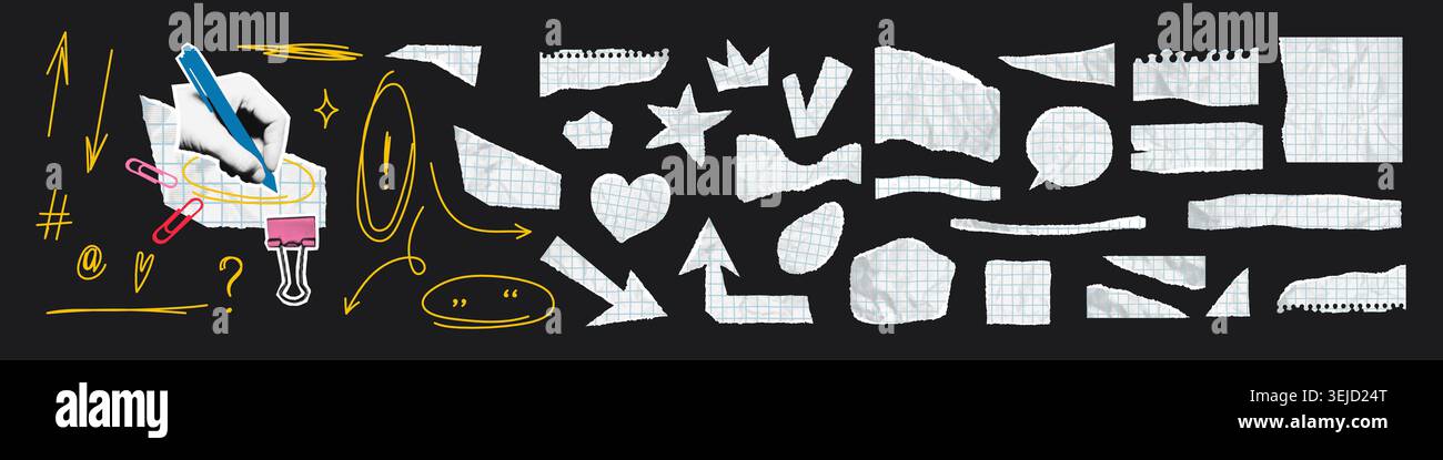 Crumpled torn paper pieces set vector illustration Stock Vector