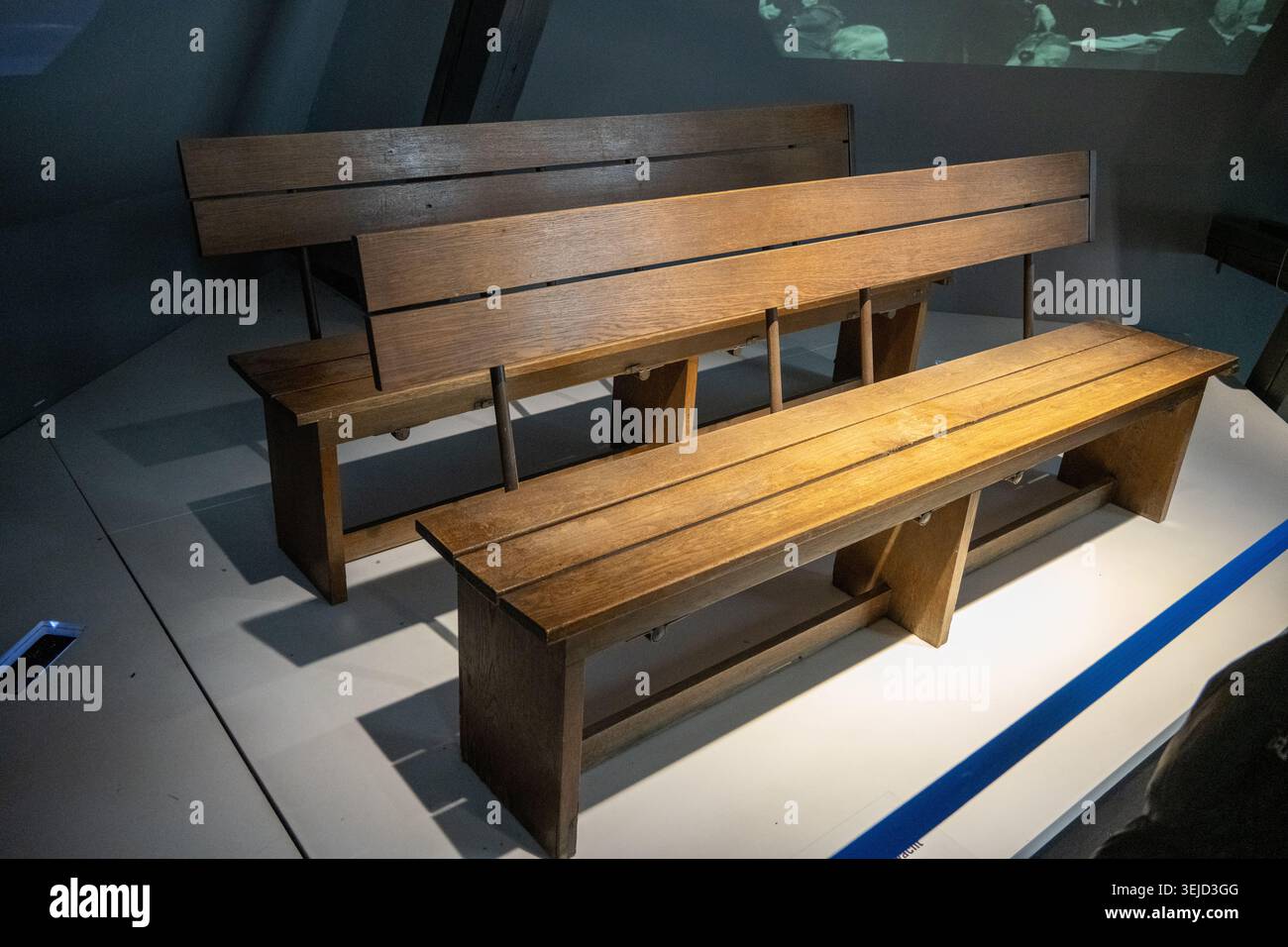 Germany Bench Nuremburg, Germany - 28 Nov 24: Original wooden benches from a historic ...
