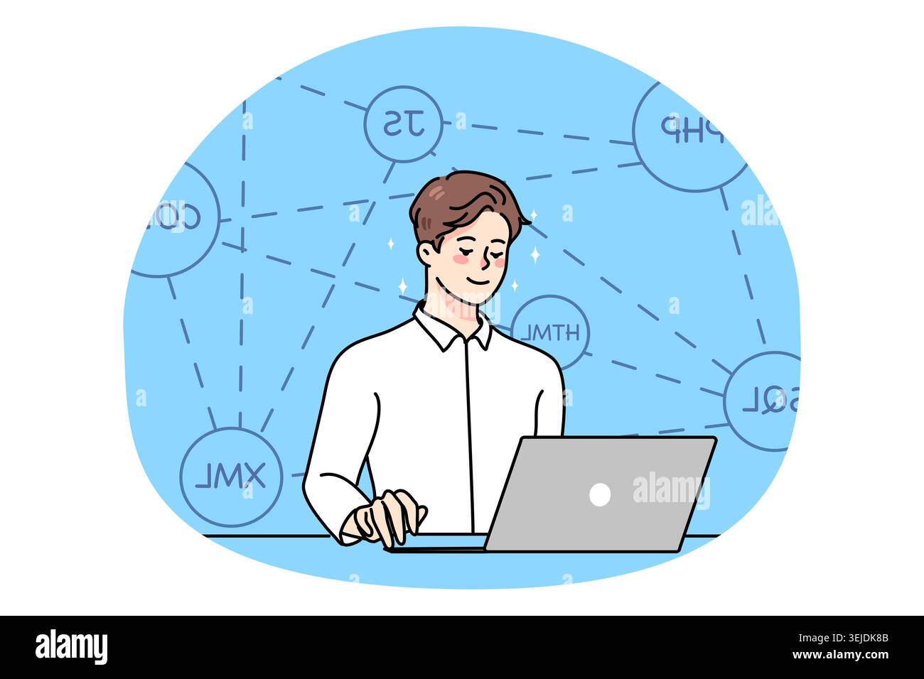 Male web developer work code on computer Stock Photo