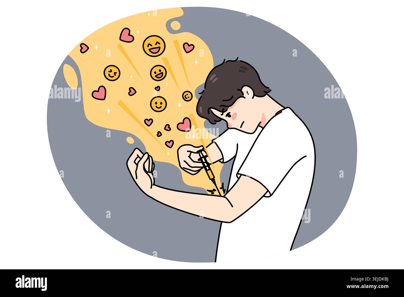 Man injects hearts and likes dependent on media Stock Photo