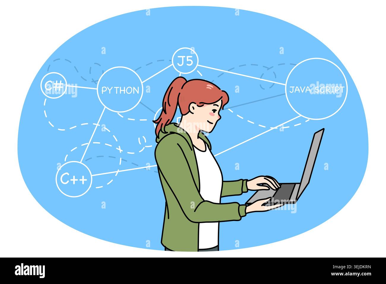 Woman programmer writing codes on computer Stock Photo