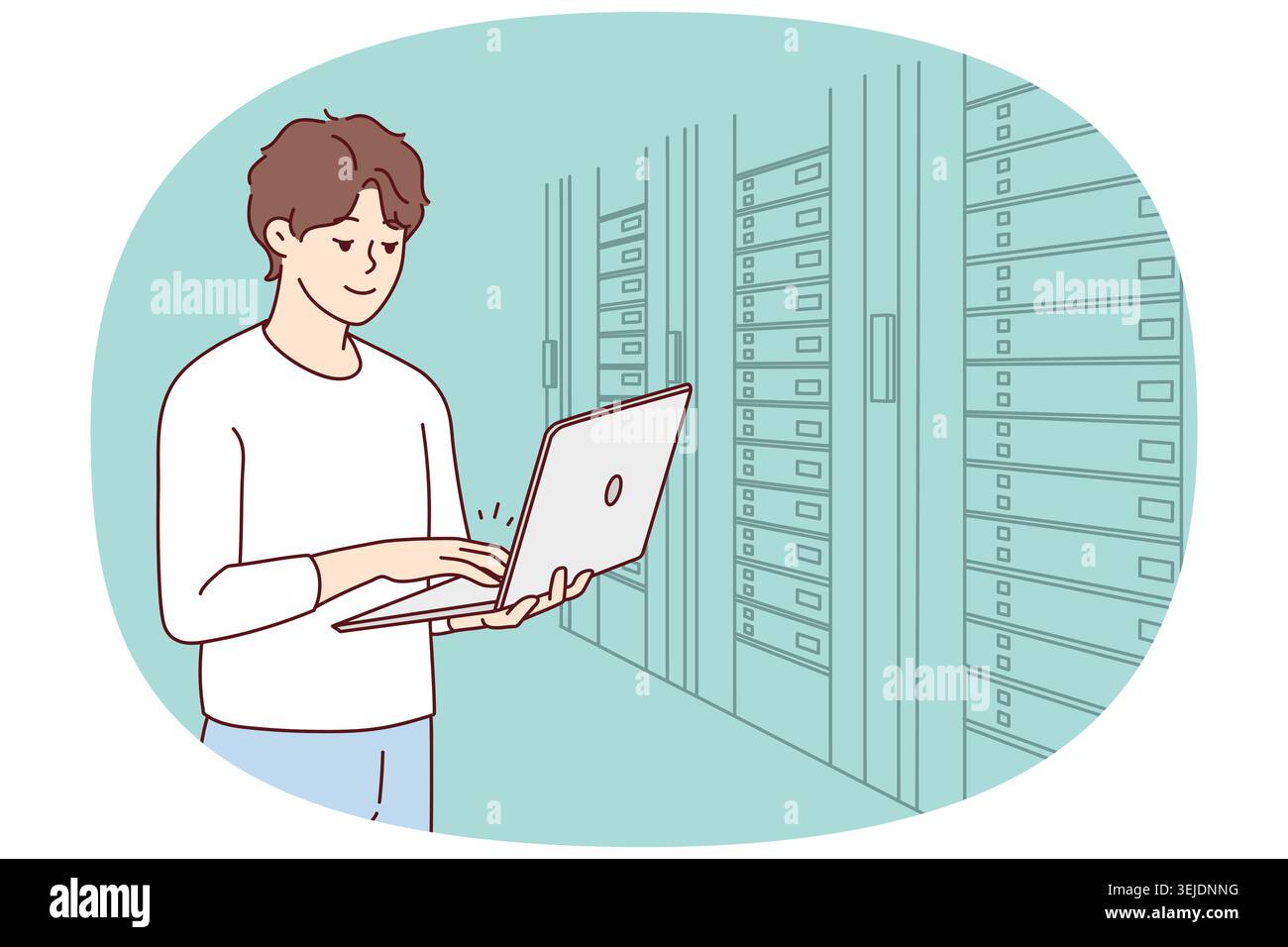 Male engineer work in server room Stock Photo