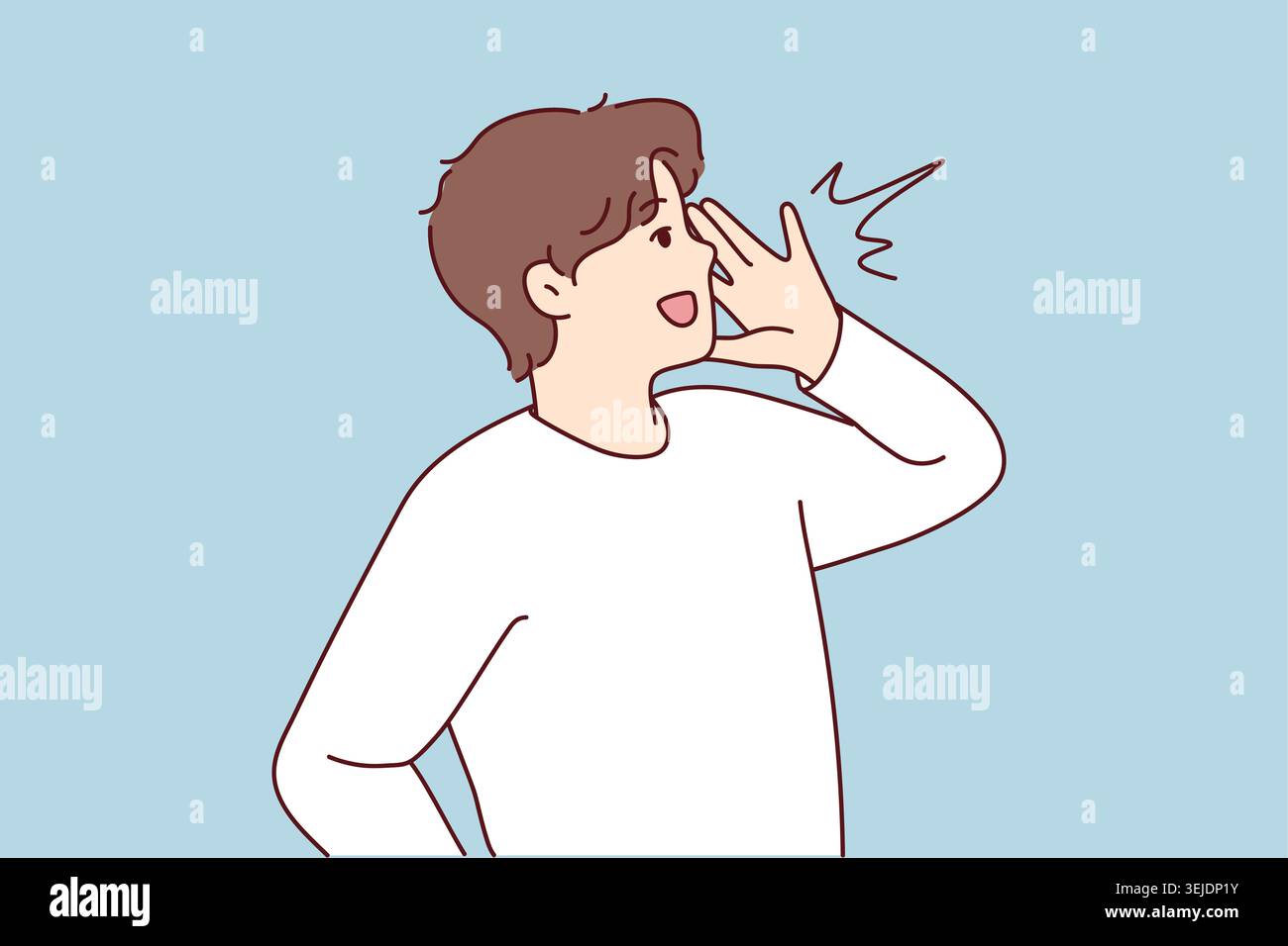 Smiling man scream making announcement Stock Photo