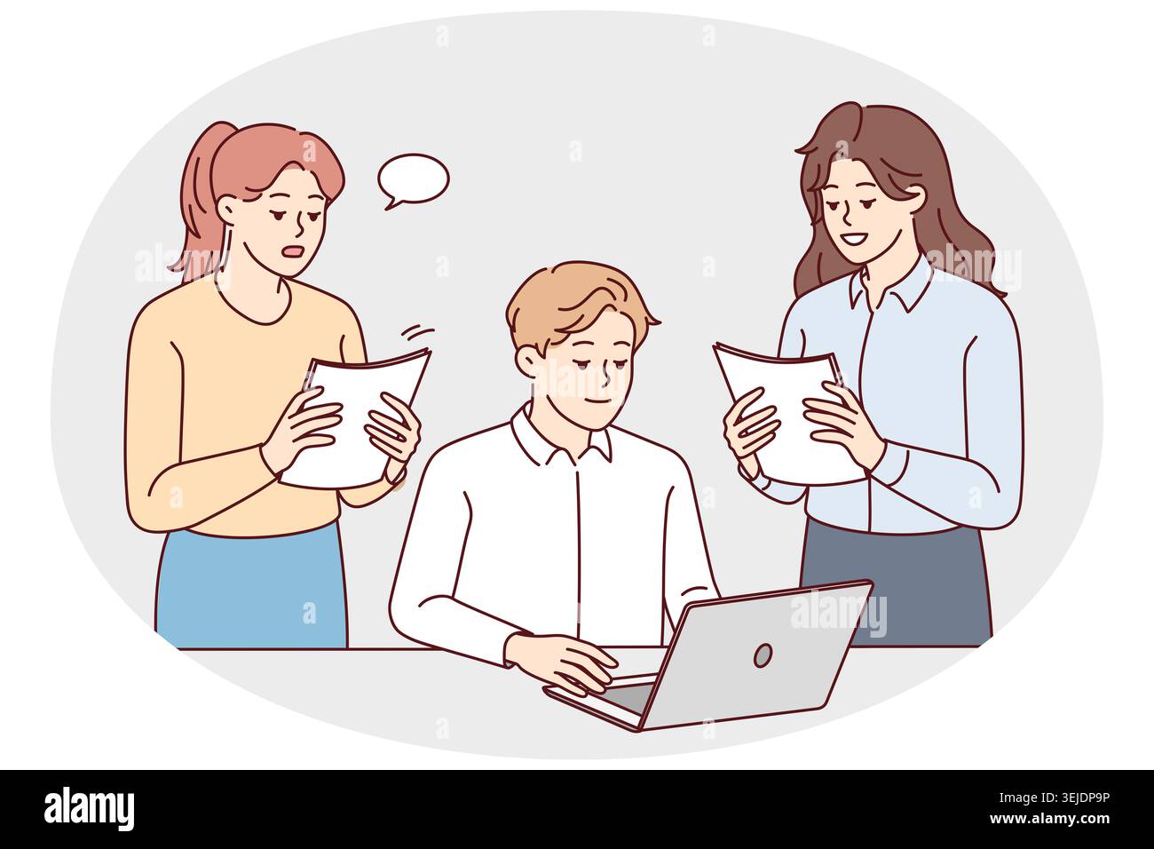 Businesspeople work together on computer in office Stock Photo