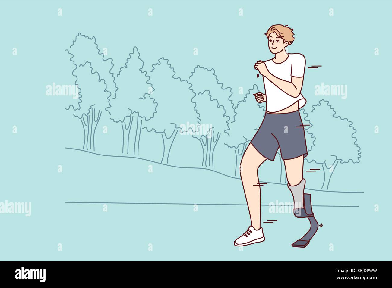 Smiling man with prosthesis run in park Stock Photo