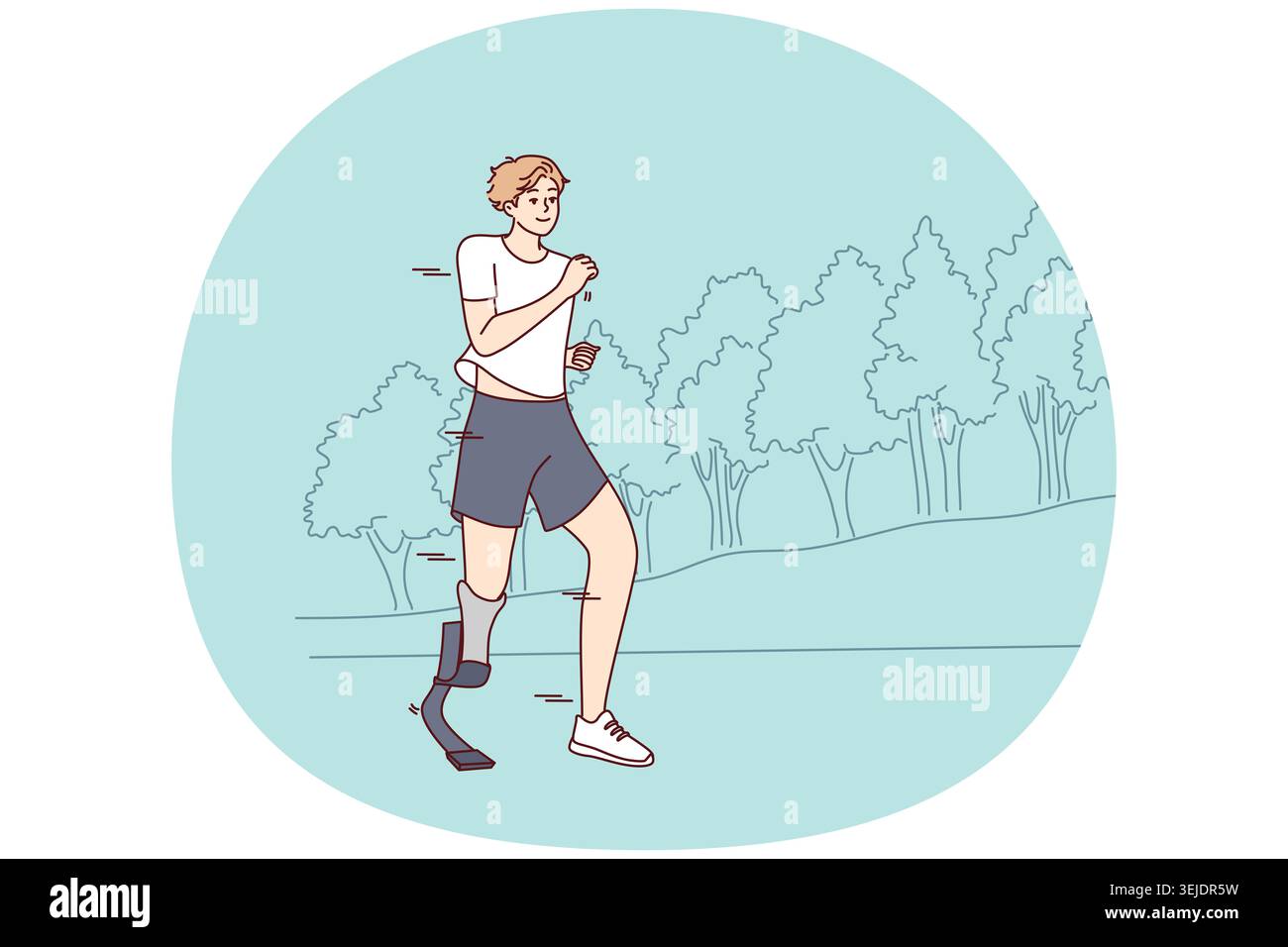 Smiling man with prosthesis run in park Stock Photo