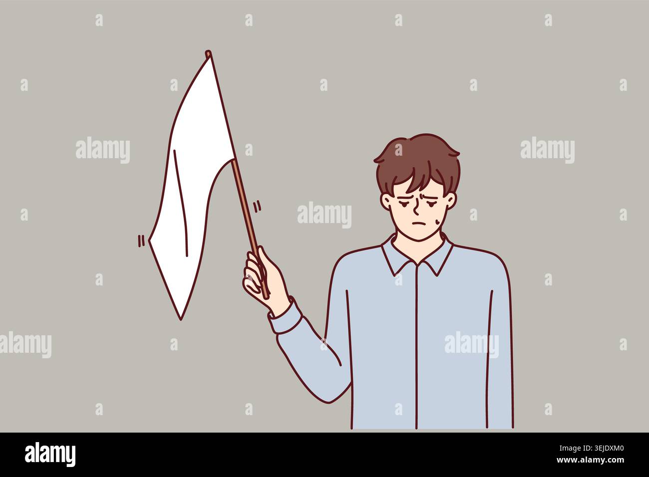 Lacking Strength Man with white flag gives up, admitting own defeat due to lack of ...