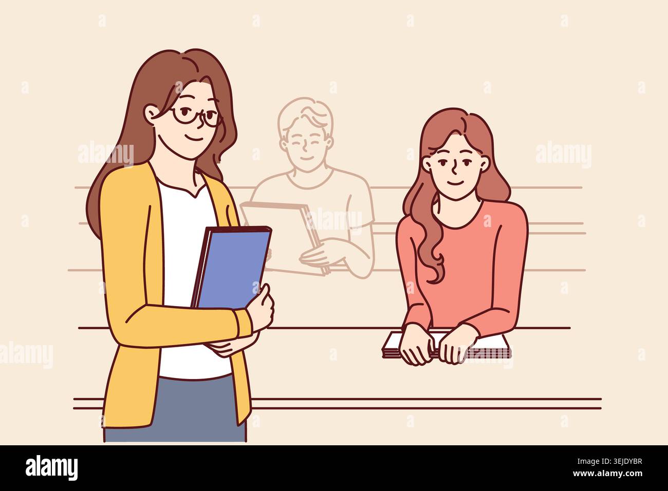 For The Rector Woman rector and students seated in university auditorium to advertise ...