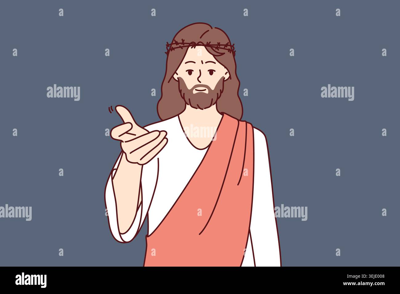 Jesus wearing crown of thorns reaches out to screen offering help and ...