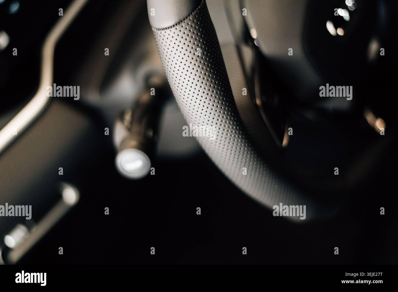 Steering wheel and headlight control lever. High quality photo Stock Photo