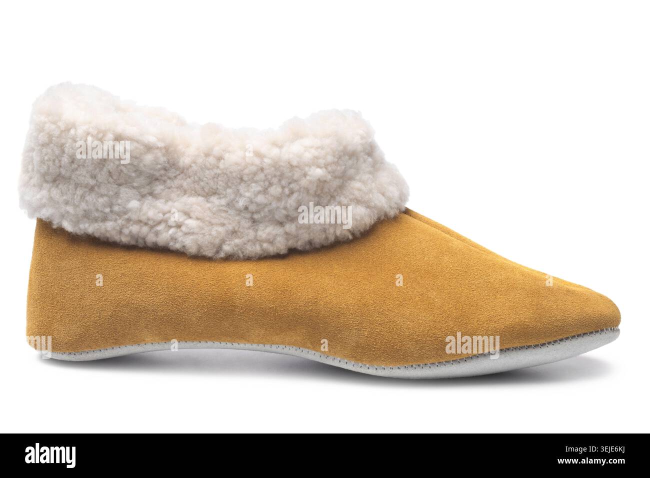 Handcrafted leather slipper with wool lining Stock Photo