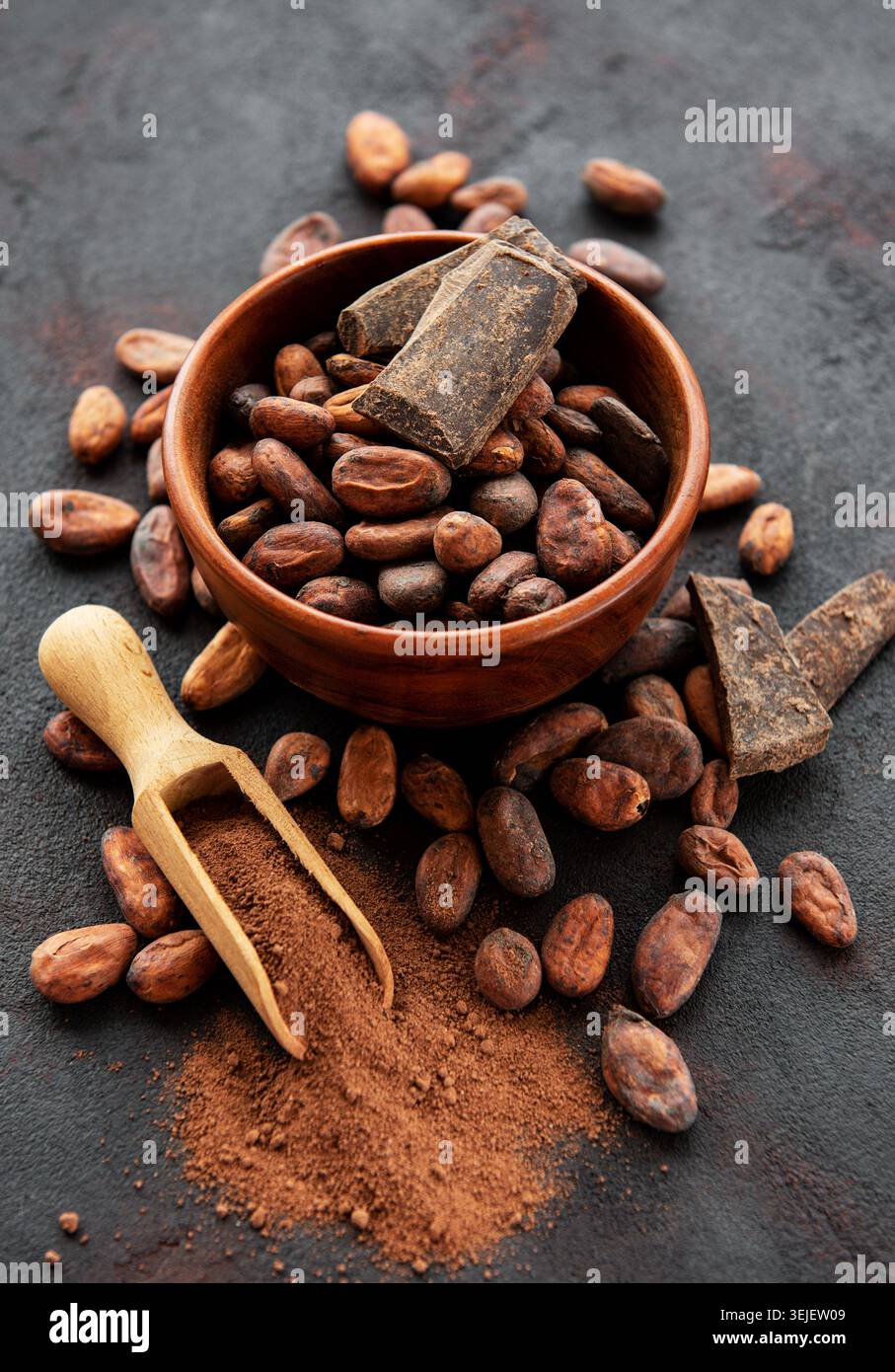 Cocoa beans and powder Stock Photo