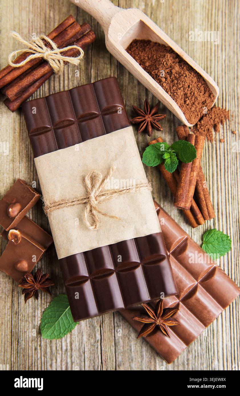 Chocolate and cocoa powder Stock Photo