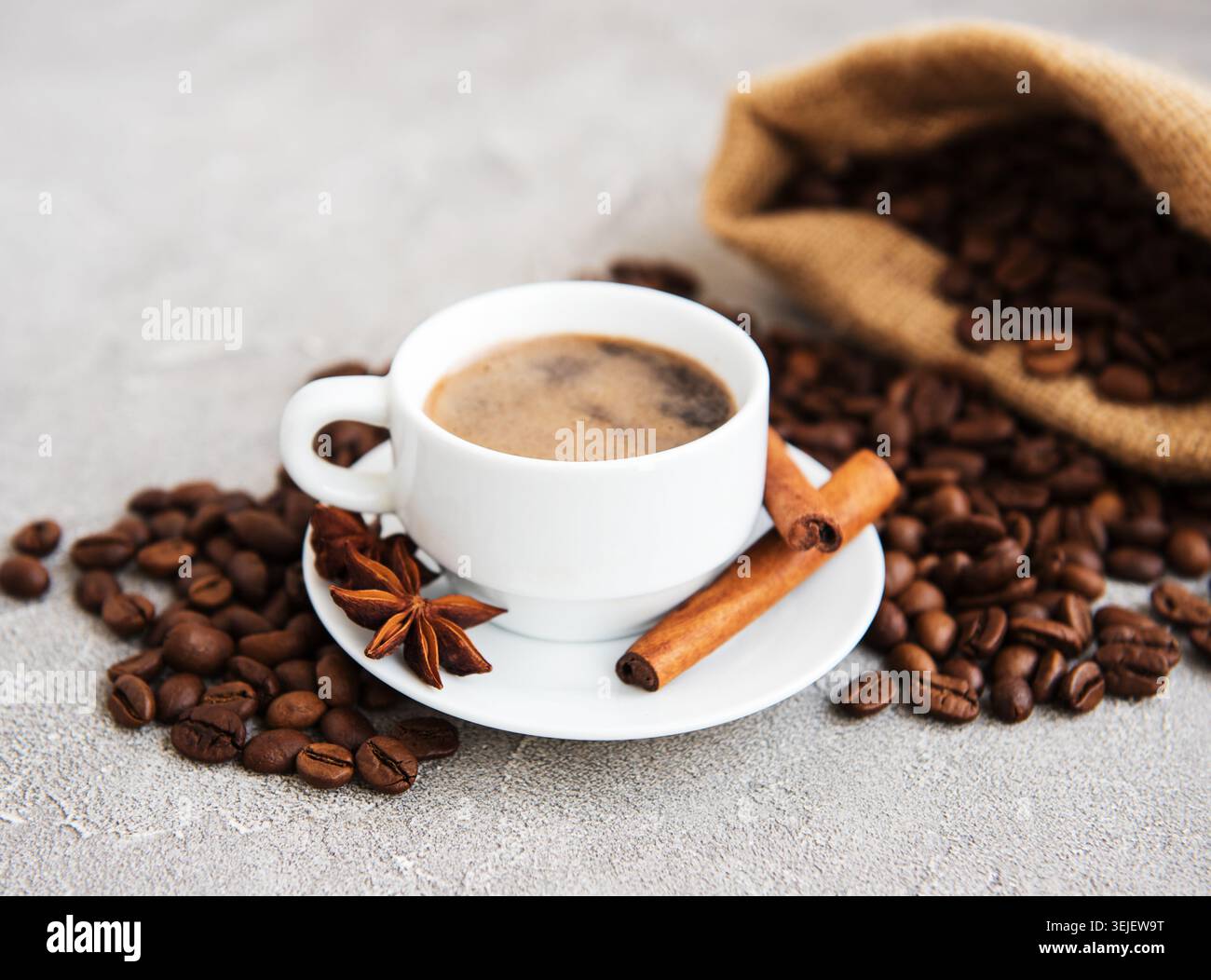 Coffee cup and coffee beans Stock Photo