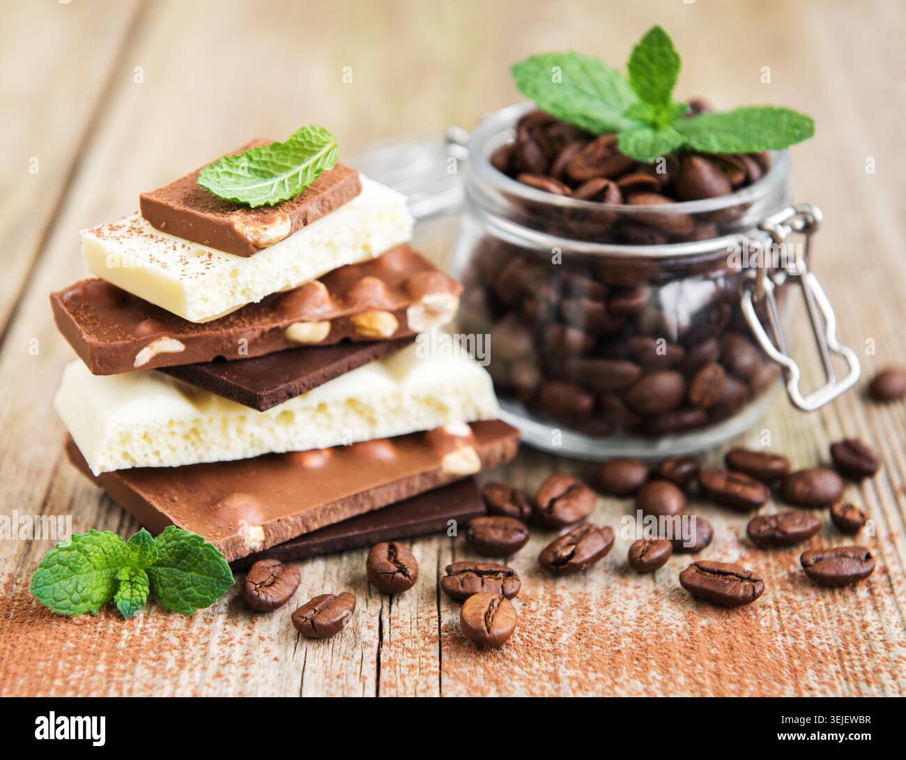 Chocolate and coffee beans Stock Photo