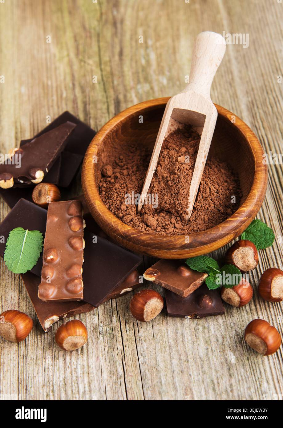 Chocolate and cocoa powder Stock Photo