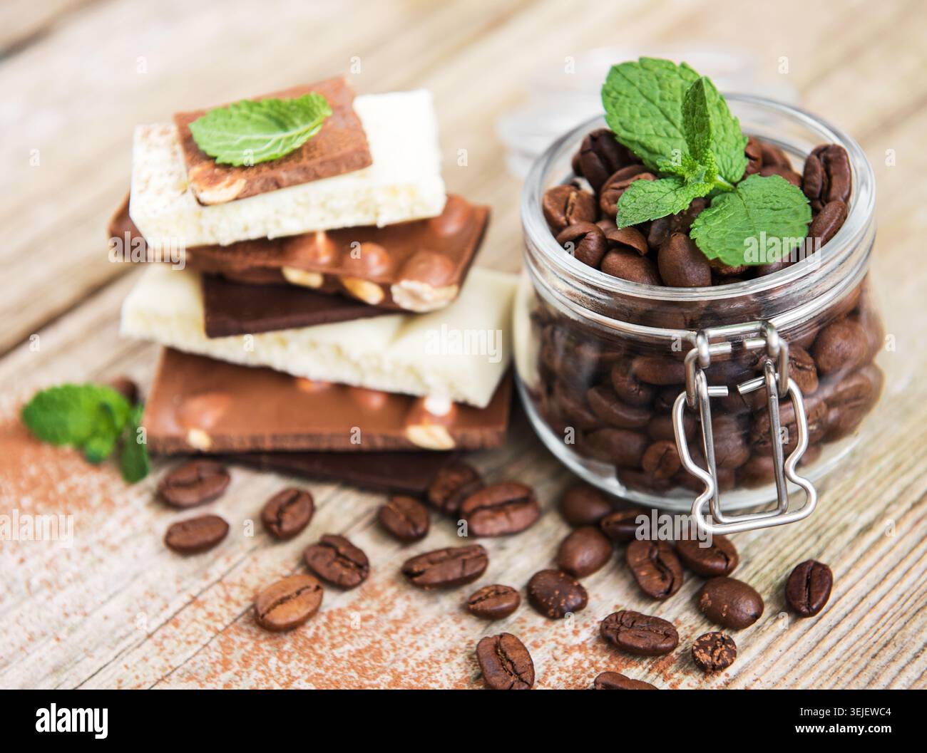 Chocolate and coffee beans Stock Photo