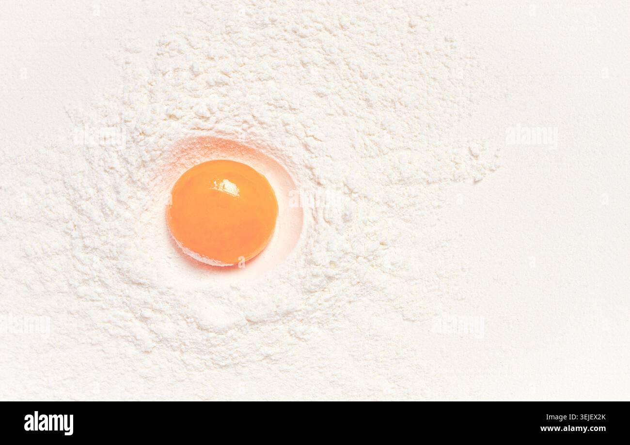 Flour, with egg yolk, texture, food background, top view, pasta, no people, Stock Photo