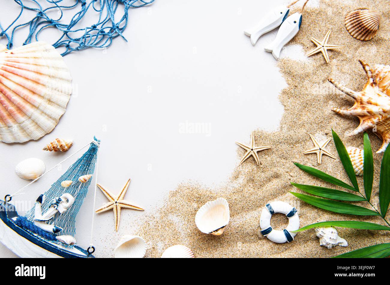 Seashells on sand. Travel concept Stock Photo