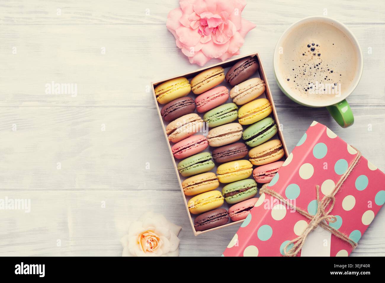 Colorful macaroons in a gift box Stock Photo