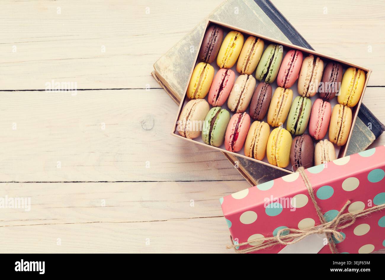 Colorful macaroons in a gift box Stock Photo