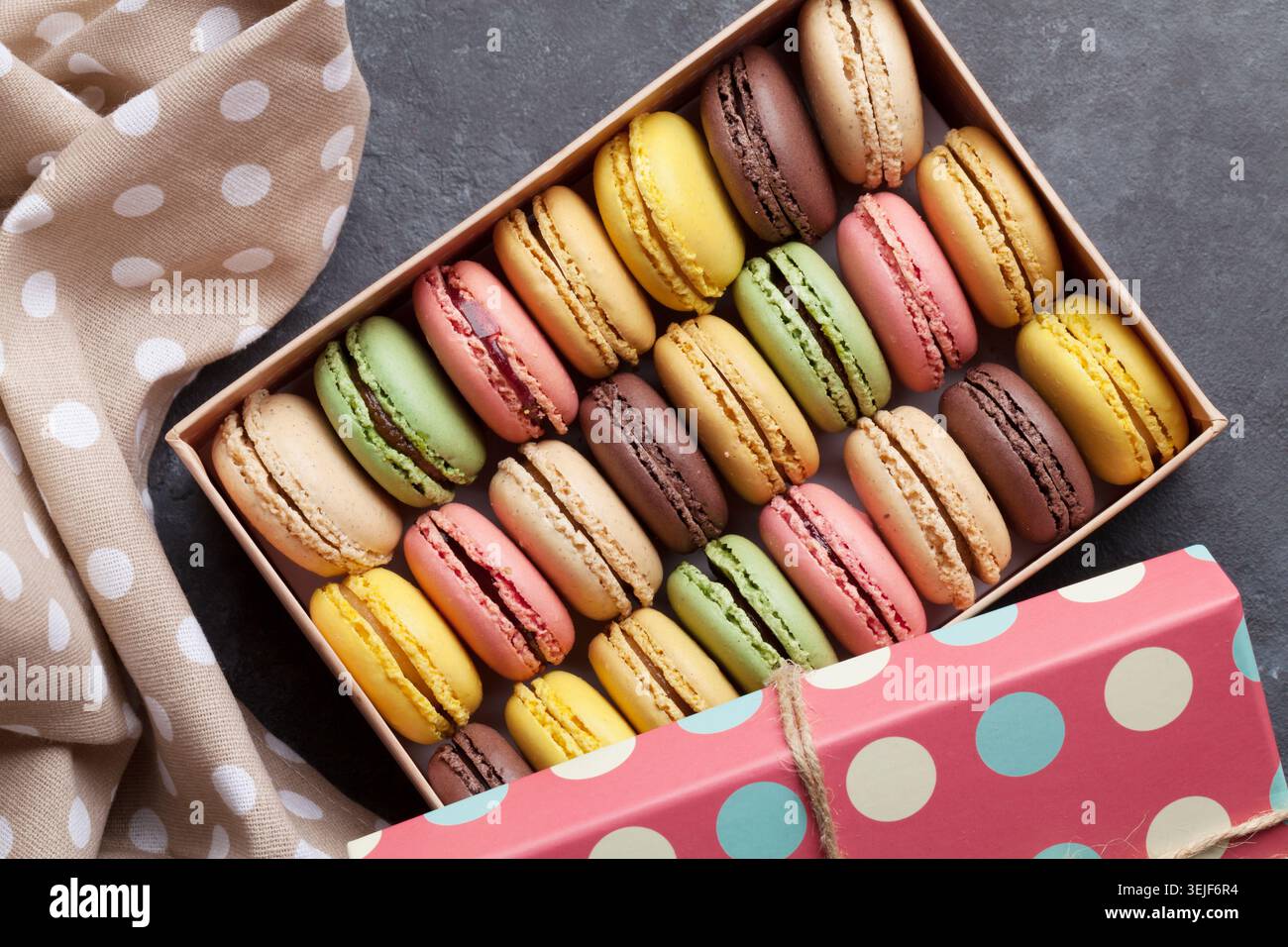 Colorful macaroons in a box Stock Photo