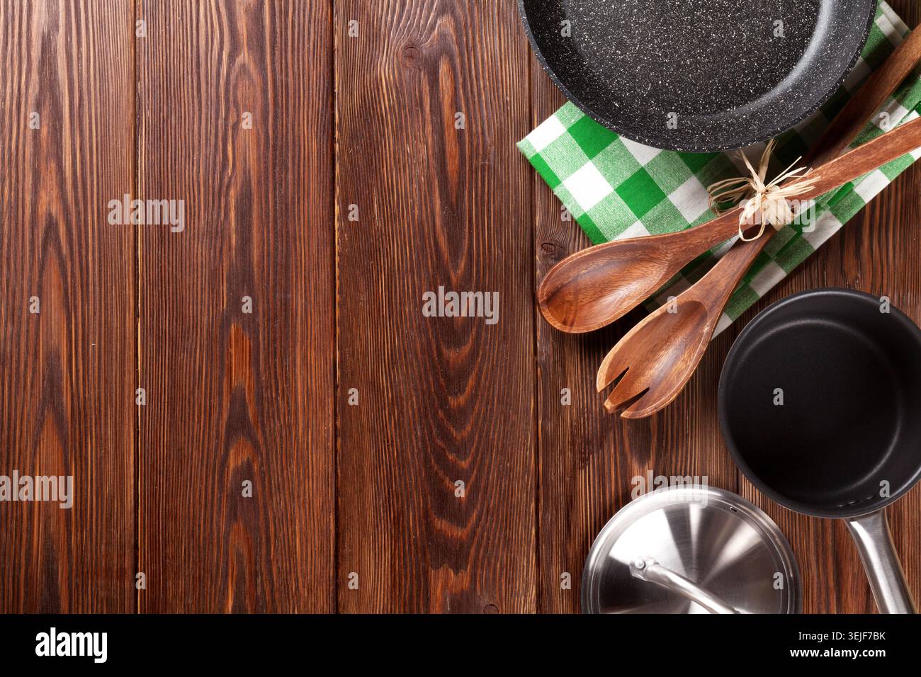 Cooking utensil on wooden table Stock Photo