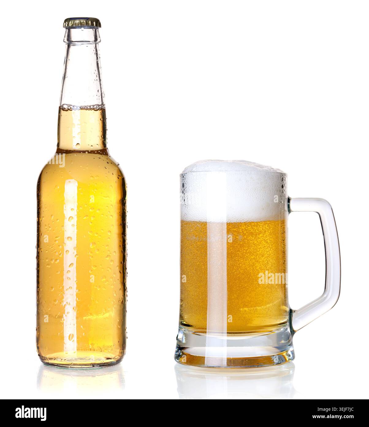 Bottle and glass with lager beer Stock Photo