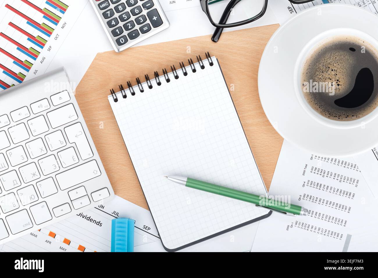 Blank notepad with pen Stock Photo