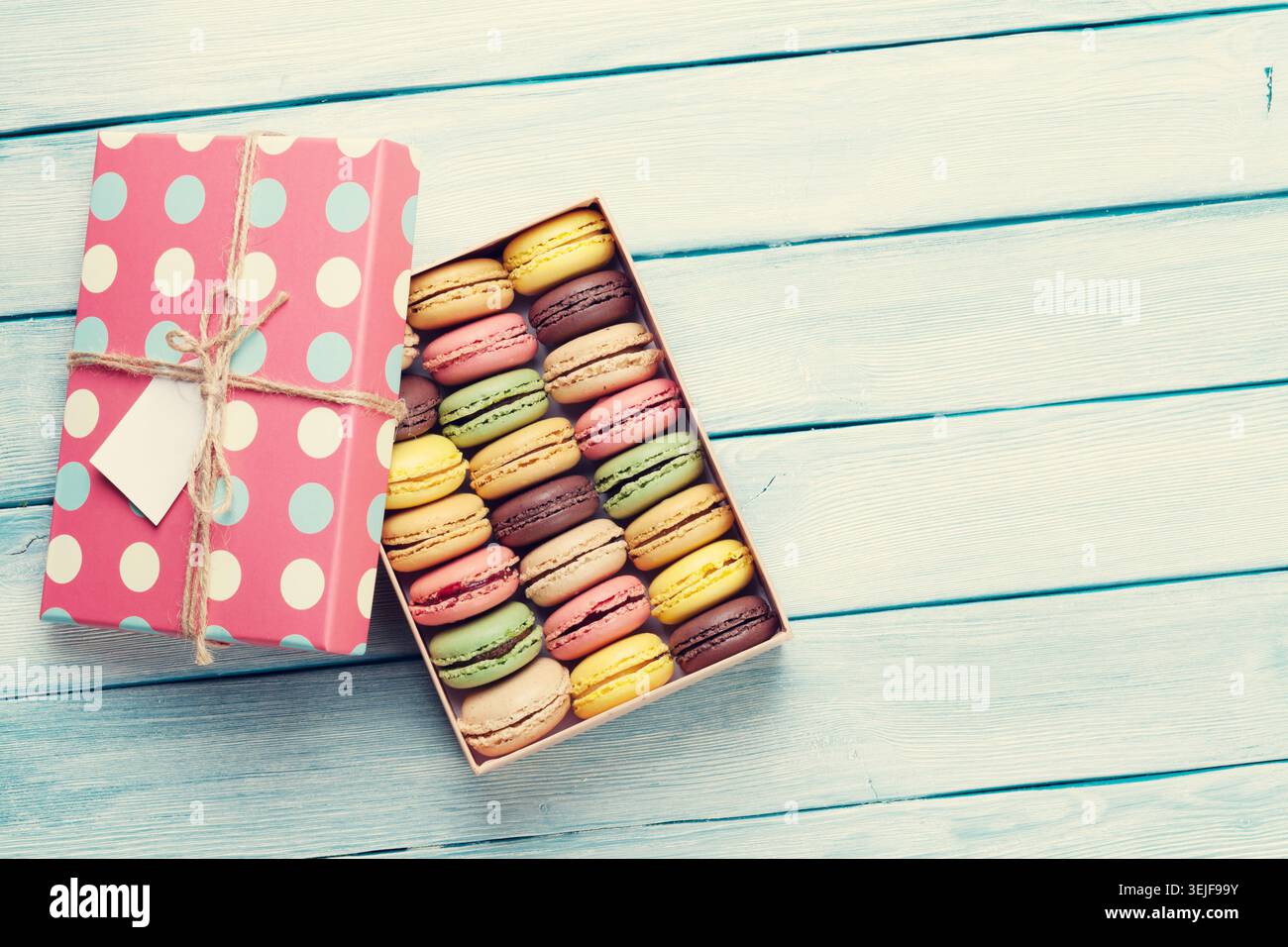 Colorful macaroons in a gift box Stock Photo