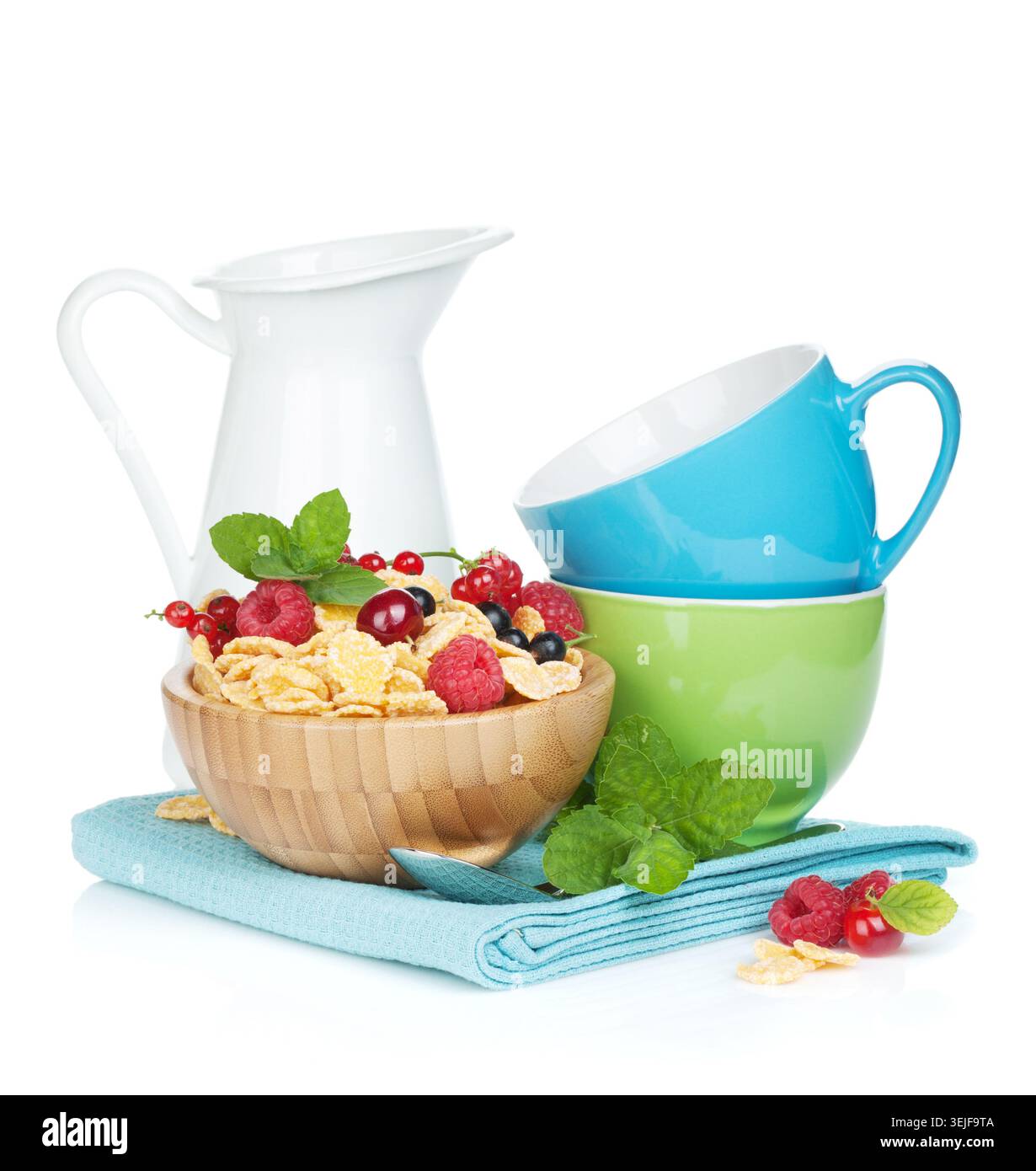 Fresh corn flakes with berries Stock Photo