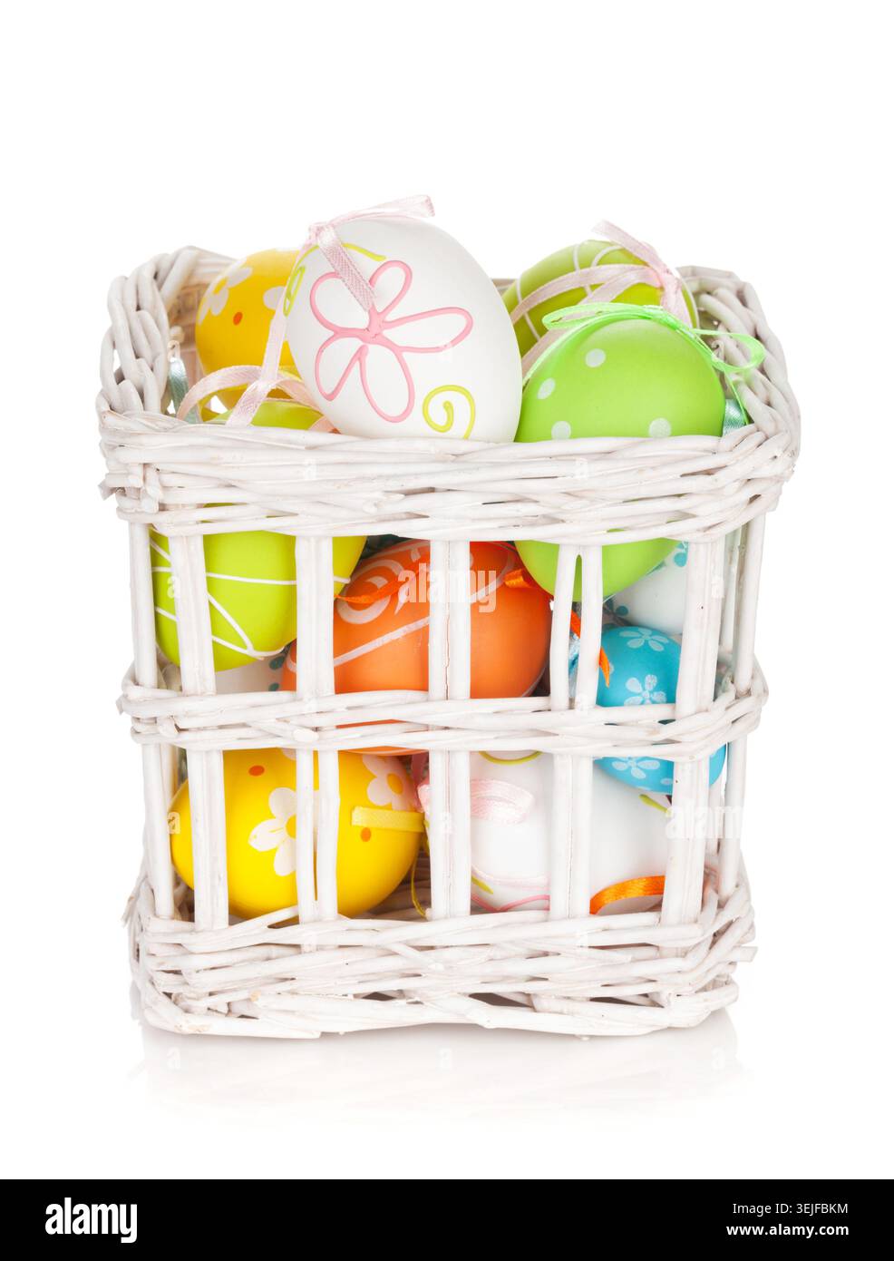 Colorful easter eggs basket Stock Photo