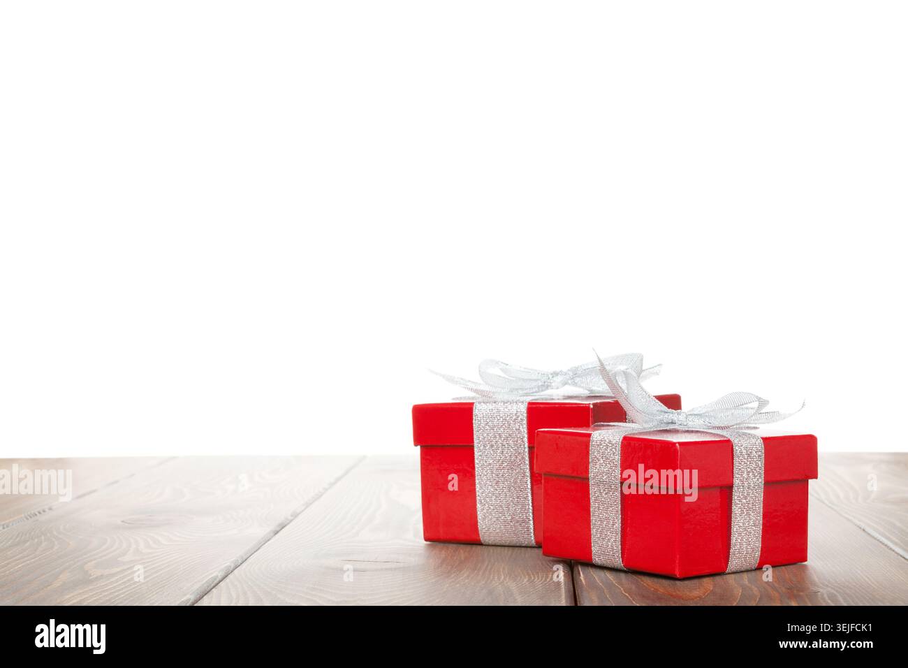 Two gift boxes on wooden table Stock Photo