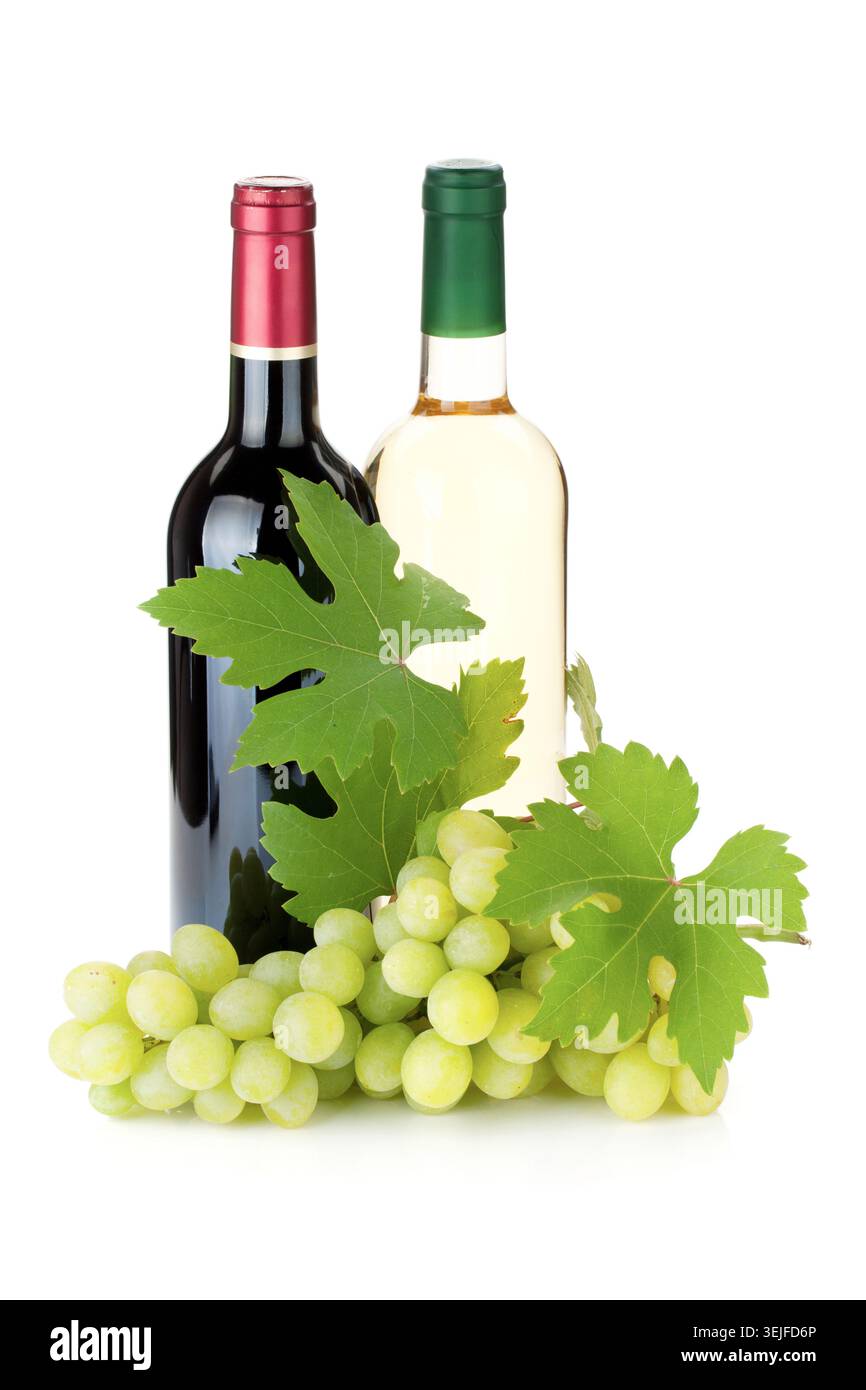 Two wine bottles and grapes Stock Photo