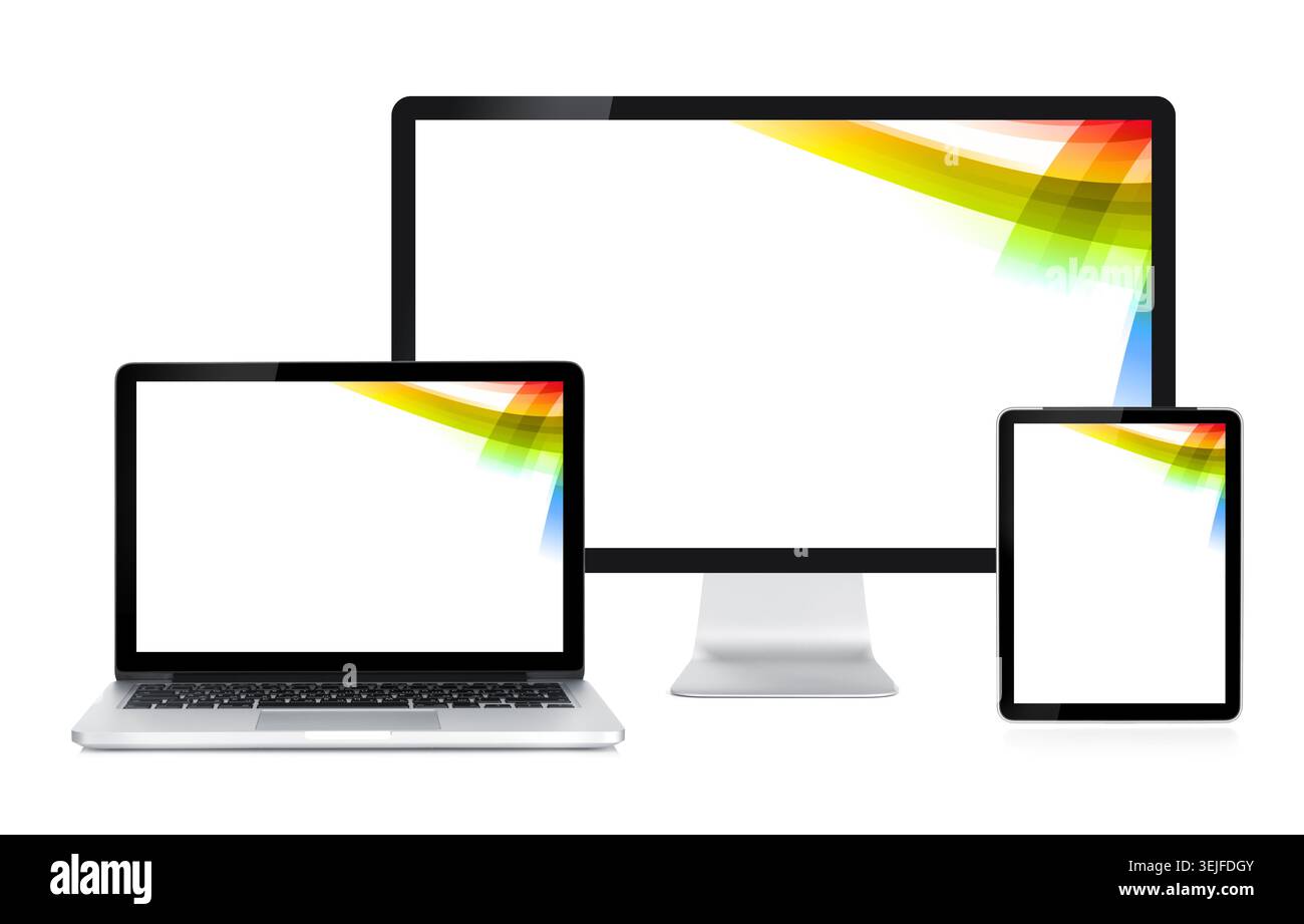 Computer display, laptop and tablet Stock Photo